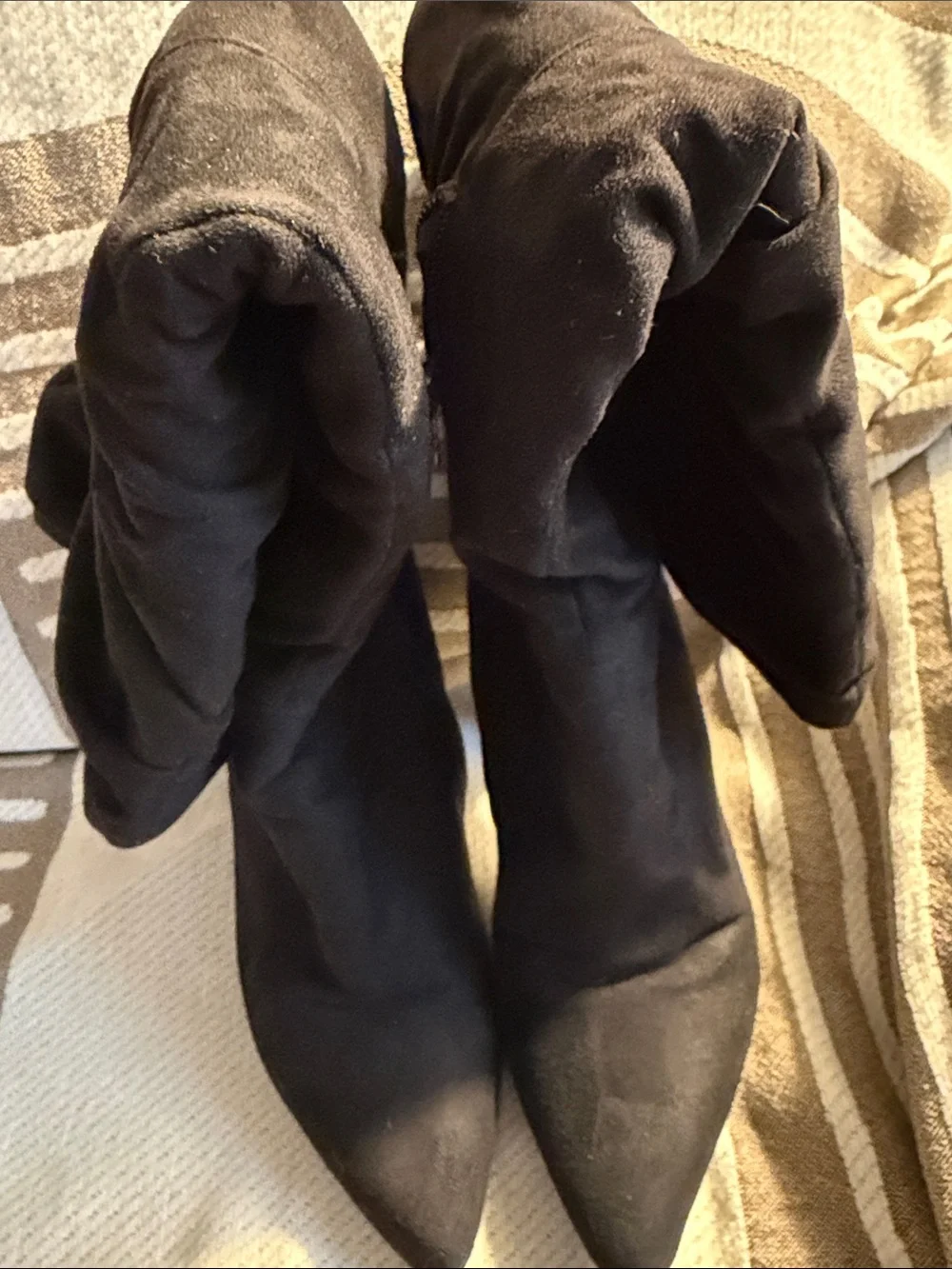 Over-the-Knee Black Suede Boots with Pointed Toe